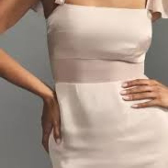 Brand New By Anthropologie Flutter-Sleeve Satin Sheath Dress - Picture 6 of 15